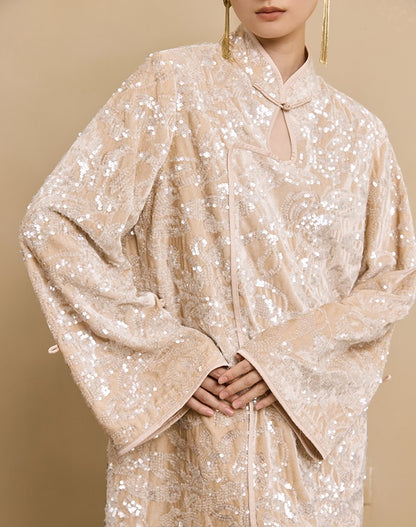 HECO floral sequins embroidery long sleeve short DRESS  - CUTE.