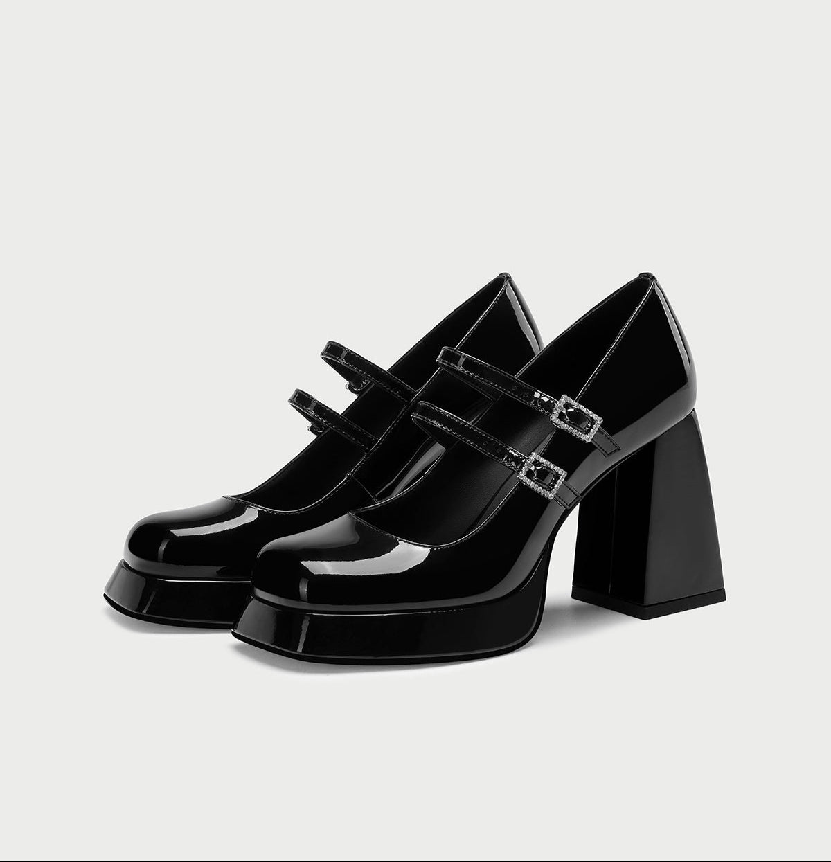 pjjuu retro platform square toe chunky block heel double strap Mary Janes  - MELT