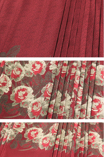 HECO Woven Gold Pattern Blue Horse Face Pleated High Waisted Skirt - tech.