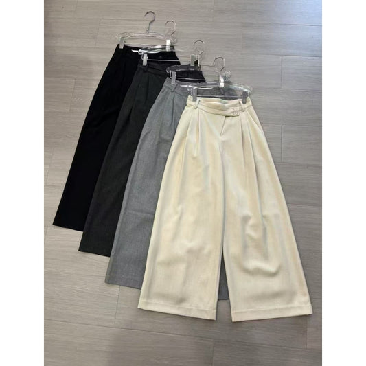 PIAOIN Loose with side buckles French straight-leg pants-ELEANOR