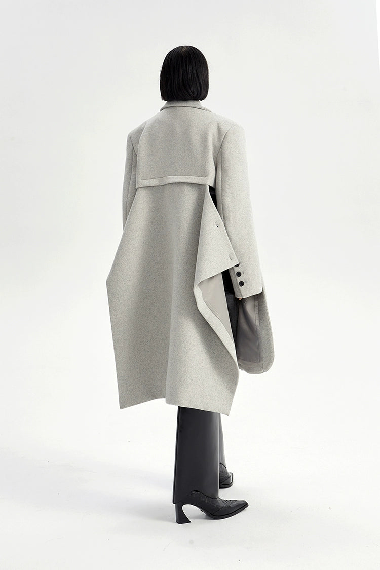 TINY IN Coat with large back hem and wool collar for women-ASHA