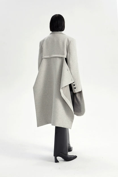 TINY IN Coat with large back hem and wool collar for women-ASHA