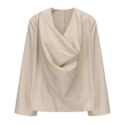 ATELIER MISS LU New Swing-neck Design Worsted Sheep Wool Top - NATE