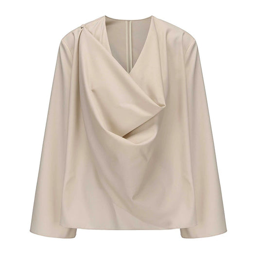 ATELIER MISS LU New Swing-neck Design Worsted Sheep Wool Top - NATE