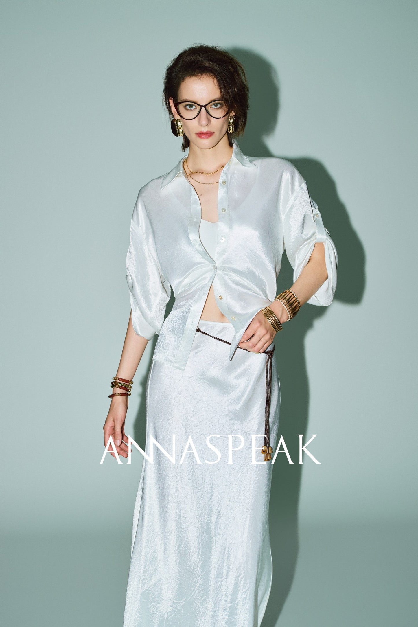 ANNASPEAK cut slightly wrinkled NAIA acetic acid slimming top mermaid skirt-NANA.