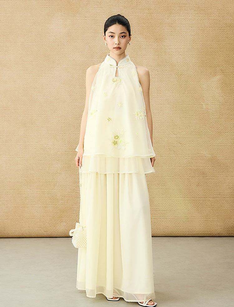 HECO Chinese double-layer tulle flesh covering elastic ballet style vest two-piece - LEVI.