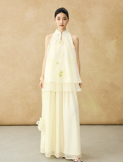 HECO Chinese double-layer tulle flesh covering elastic ballet style vest two-piece - LEVI.