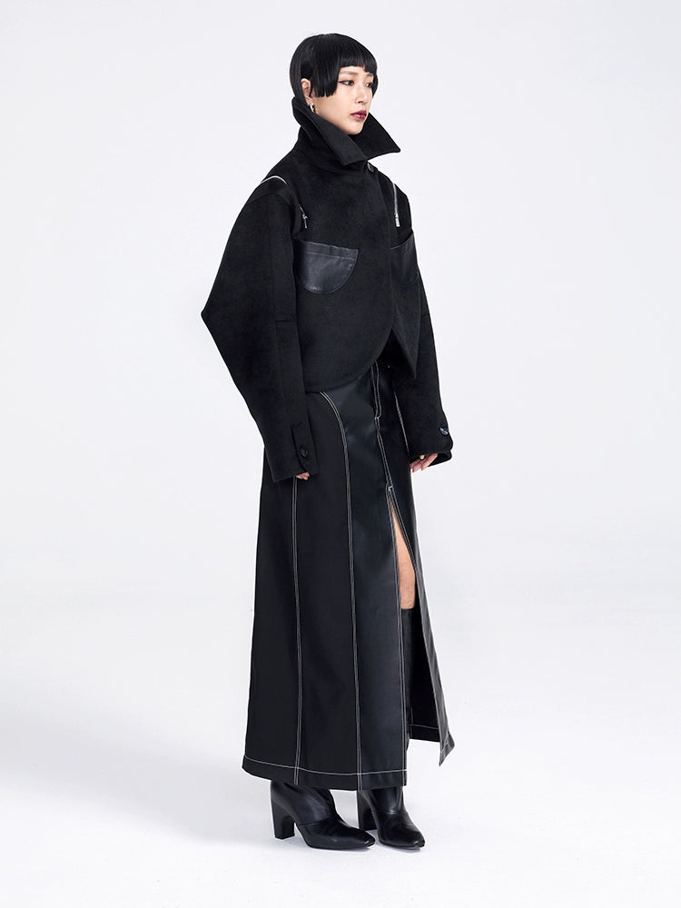 TINY IN women's black shoulder zipper cropped wool jacket- LOU