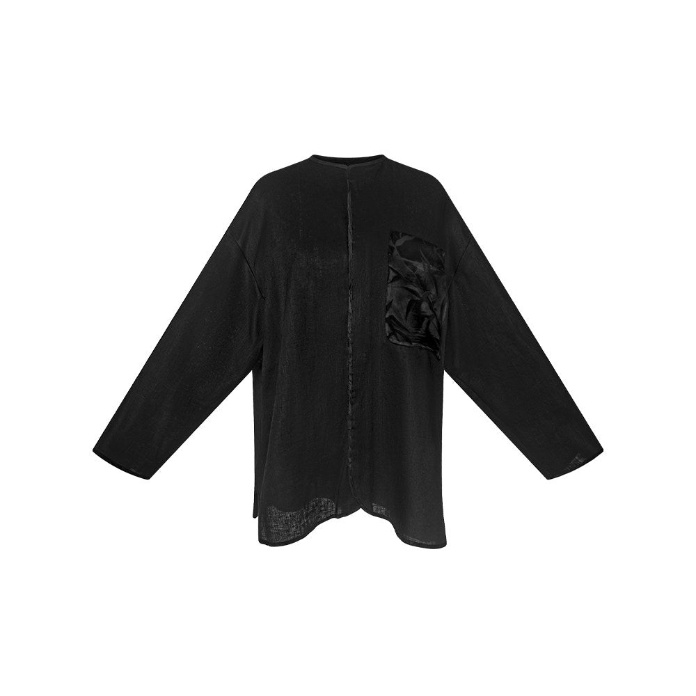 TUYUE black linen texture long-sleeved shirt- JESSICA.