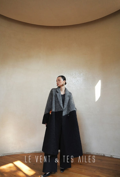 LE VENT&TES AILES French luxury fine long color-block wool coat -ALEC.