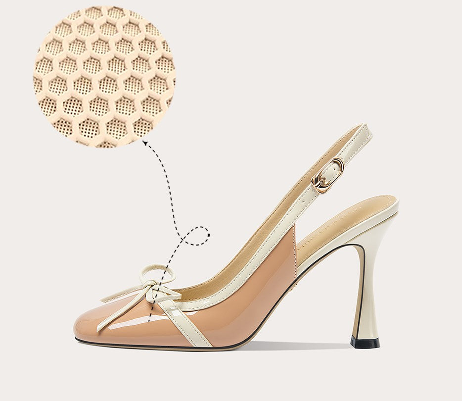 Lily Wei Nude Bow Toe Sandals Women's Glass Heels Small 313233-VIRGINIA