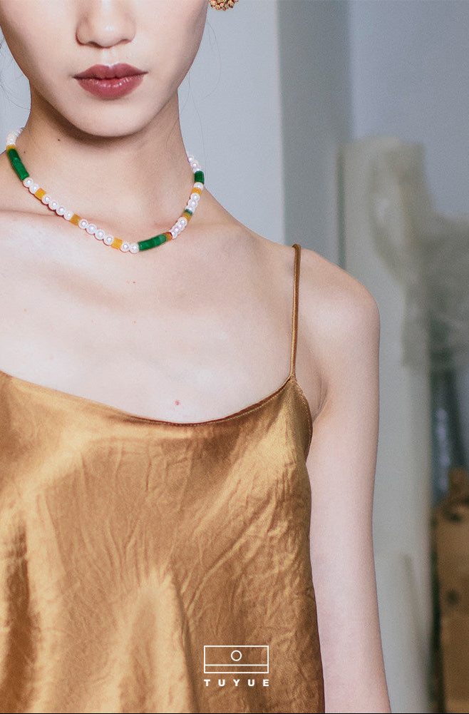 TUYUE Chinese style pearl jade necklace clavicle chain- BISHOP