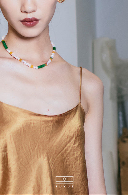 TUYUE Chinese style pearl jade necklace clavicle chain- BISHOP