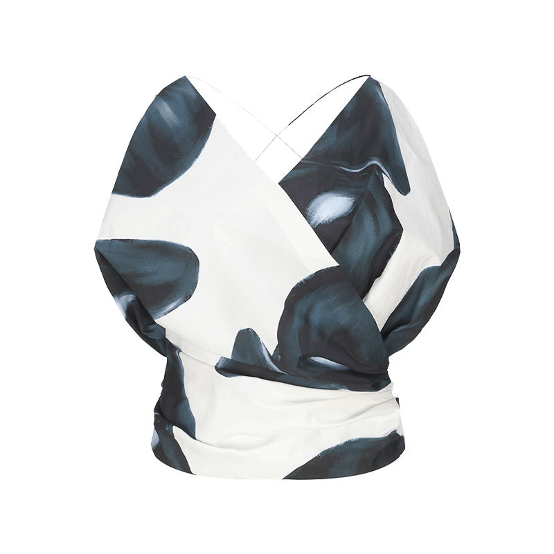 ATELIER MISS LU calla lily print backless stand-cut top - DESTINY