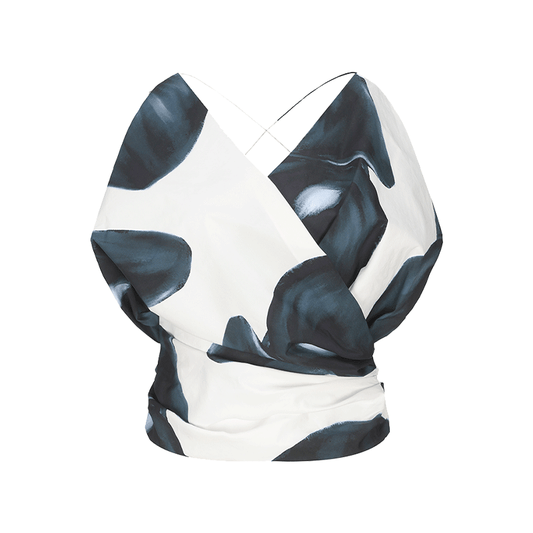 ATELIER MISS LU calla lily print backless stand-cut top - DESTINY