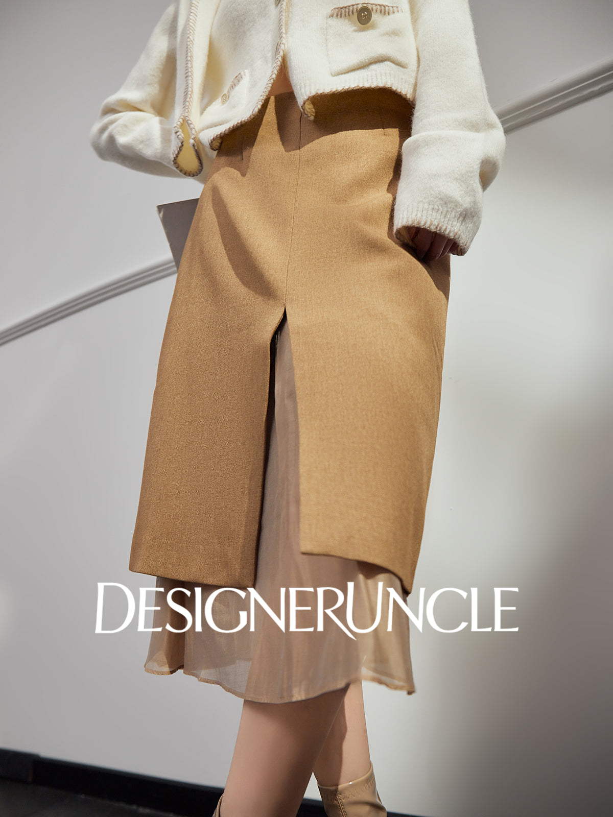 DGU "Lumu" coffee slit design high-end commuter long skirt - Ryan.