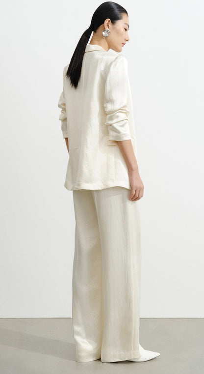 COMME MOI summer acetate texture commuter wide-leg pants - NAVY.