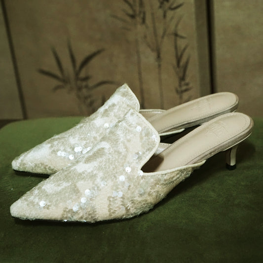 B-FEI Niche Embroidered Pointed Semi-Toe Kitten Heel Mules-IMMU.