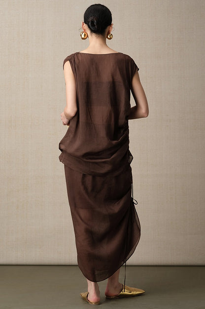 ZHUCHONGYUN ramie transparent and light texture pleated simple long skirt--MARIE.