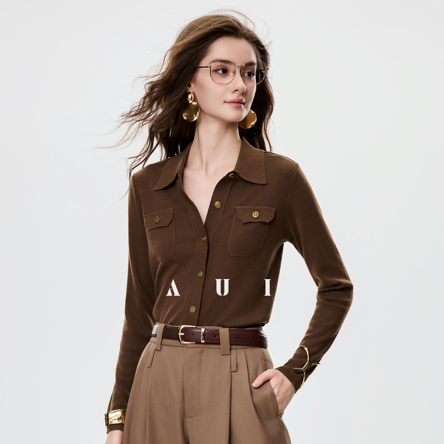 AUI  Polo Collar Long Sleeve Knit Sweater Top - PAKA