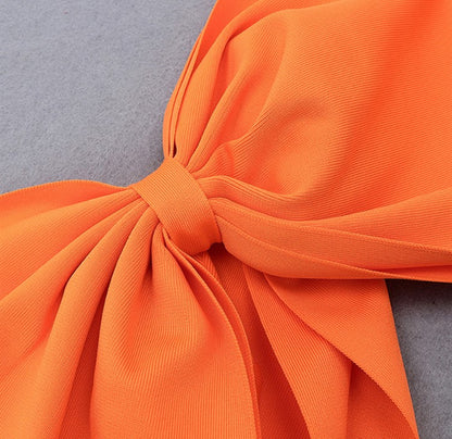 DOLLY Elegant Slant Collar Long Sleeve Bow Drape Body Hug Dinner Dress-CALA