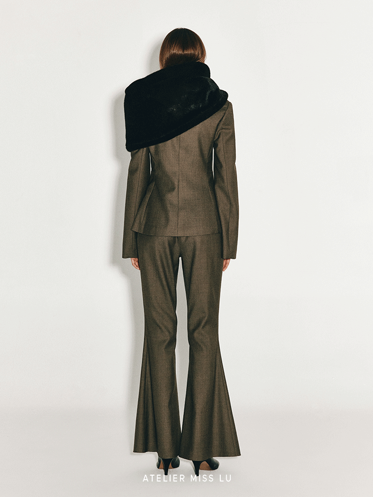 ATELIER MISS LU Slit Sleeve Cinched Waist Wool Blazer - MORGAN.