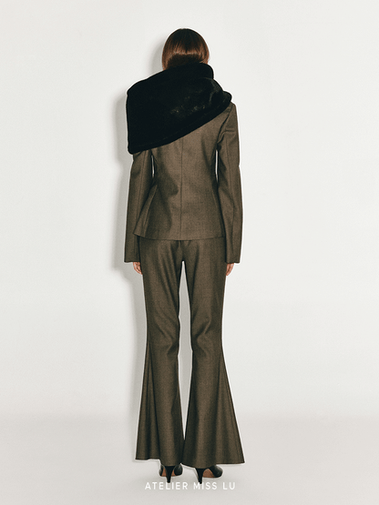 ATELIER MISS LU Slit Sleeve Cinched Waist Wool Blazer - MORGAN.