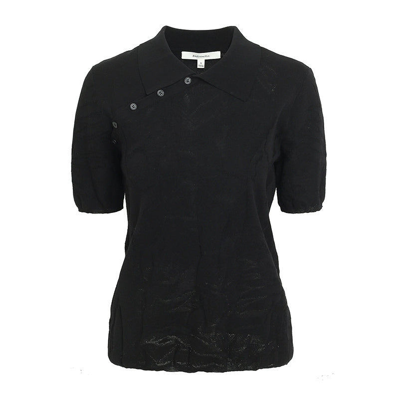 ZHUCHONGYUN black short-sleeved diagonal placket knitted top-MIHAWK.