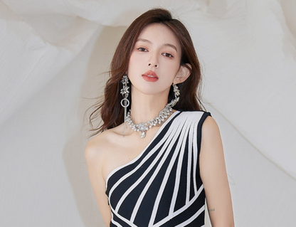 DOLLY Luxury Sliver European Style Flower Diamond Tassel Chic Earring-TALULLA