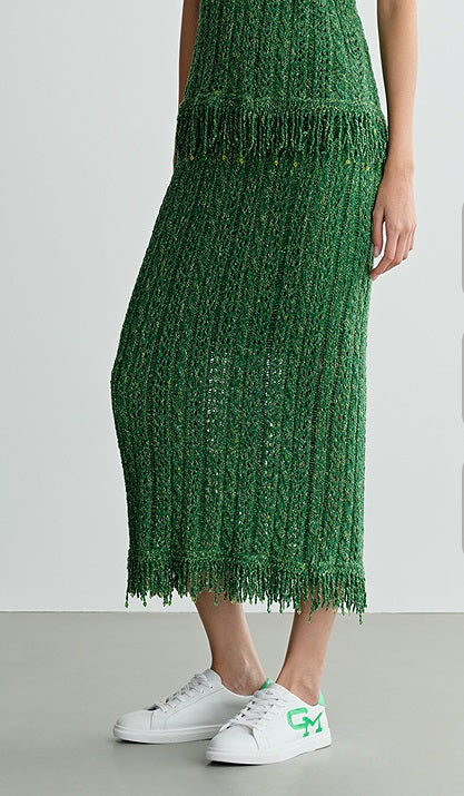 COMME MOI Lv Yan designer spring new women's beaded tassel cut-out knitted skirt - DAISY.