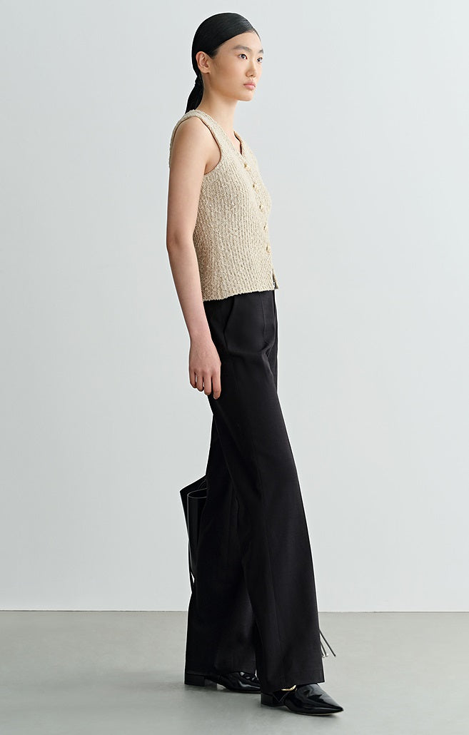 COMME MOI Lv Yan designer spring women's V-neck floral yarn knitted vest - EDEN.