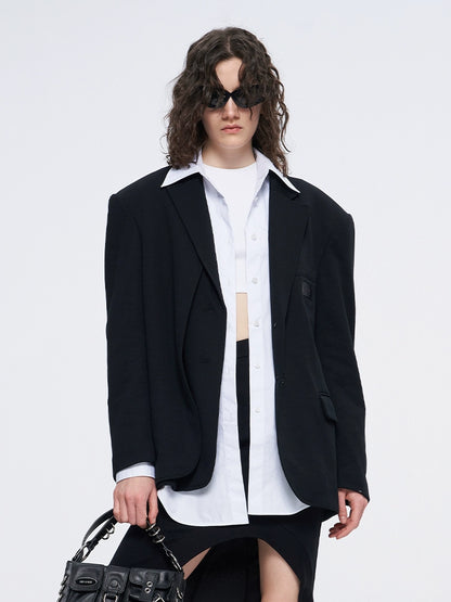 ANNAKIKI two-color patch loose silhouette blazer woman-HANWEN