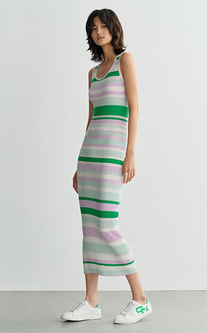 COMME MOI  summer colorful striped skinny wool knit dress - HARPER.