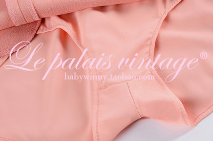 Le Palais Vintage  Peach Pink Small Fragrance Crop Top + Skirt Set-BEN