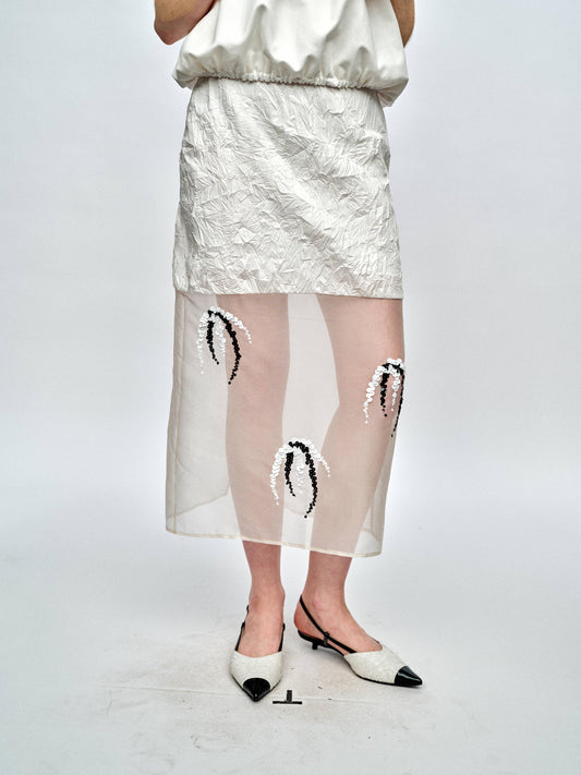 SERRER Sequins embellished silk panels white skirt - JACKSON.