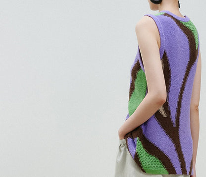 ZHUCHONGYUN Flower Draft Textured Crew Neck Vest--SUZUMIYA.