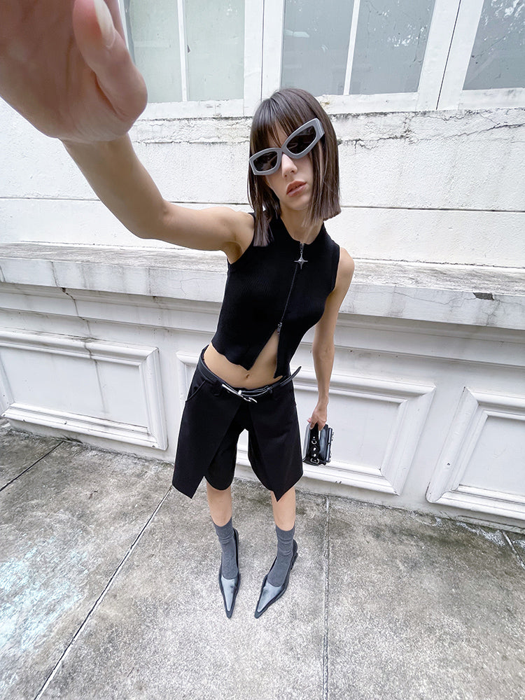 ANNAKIKI Casual Underwear Pleated Twill Simple Medium Pants-ROXIANNA