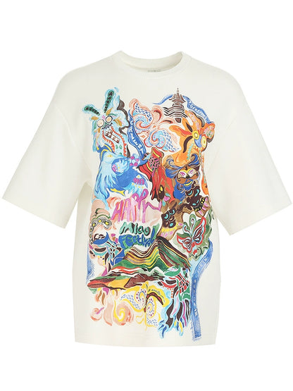 ZHUCHONGYUN White Loose Shoulder Short Sleeve T-Shirt--TSUYU.