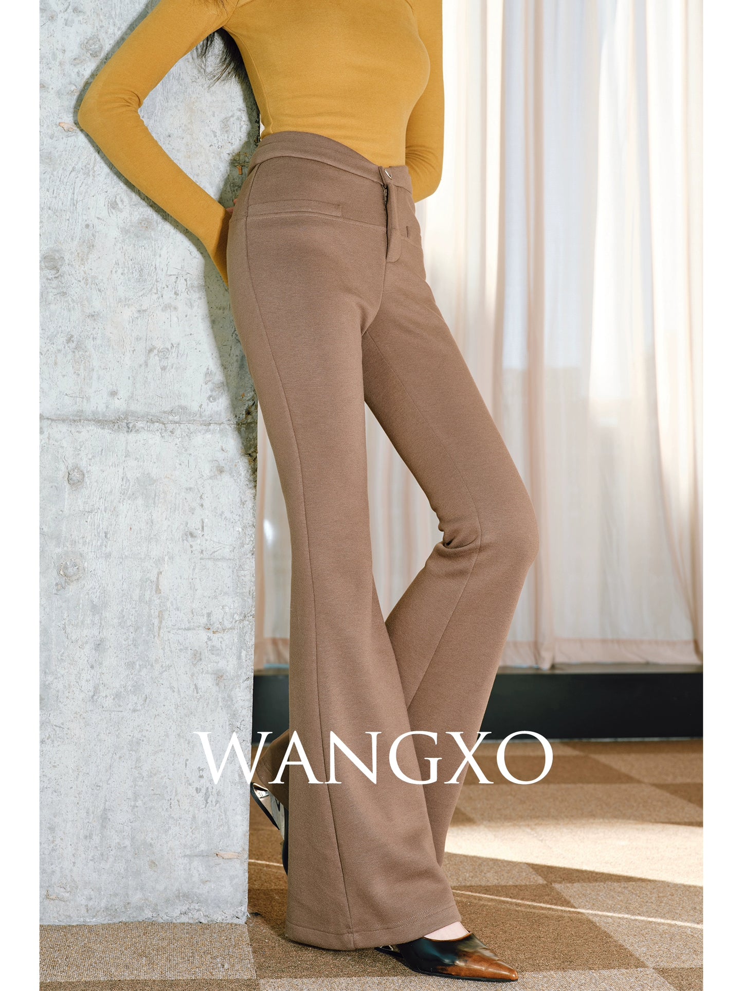 WANGXO | Heavy Acetate Wool Double Waistband Floor-Length Horseshoe Pants-NES.