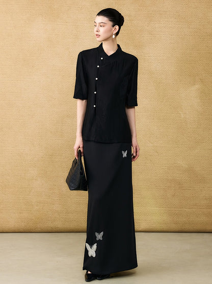 HECO Chinese butterfly bead embroidered slimming straight skirt - POLY.