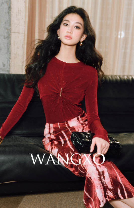 WANGXO | Star Shiny Silk Knit Accented Slim-Fit Top - NOLA.