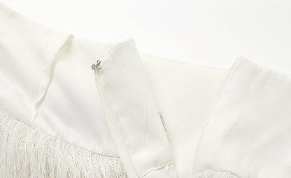 ZHUCHONGYUN  snow-white fringe loose straight long skirt-SOUH.