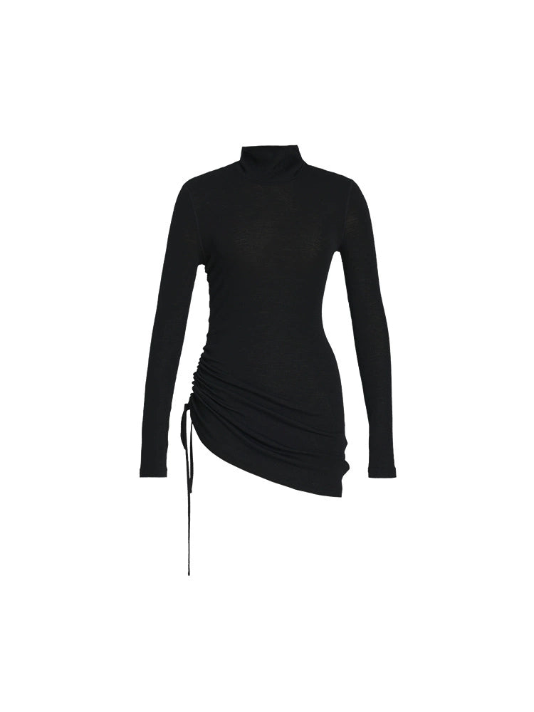 ZHUCHONGYUN Turtleneck Drawstring Silk Wool Blend Sleeve Top--MADO.