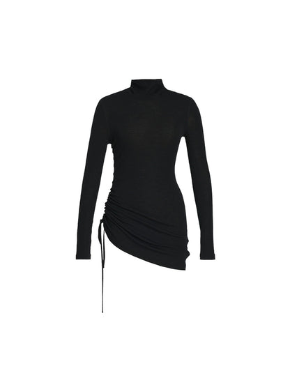 ZHUCHONGYUN Turtleneck Drawstring Silk Wool Blend Sleeve Top--MADO.
