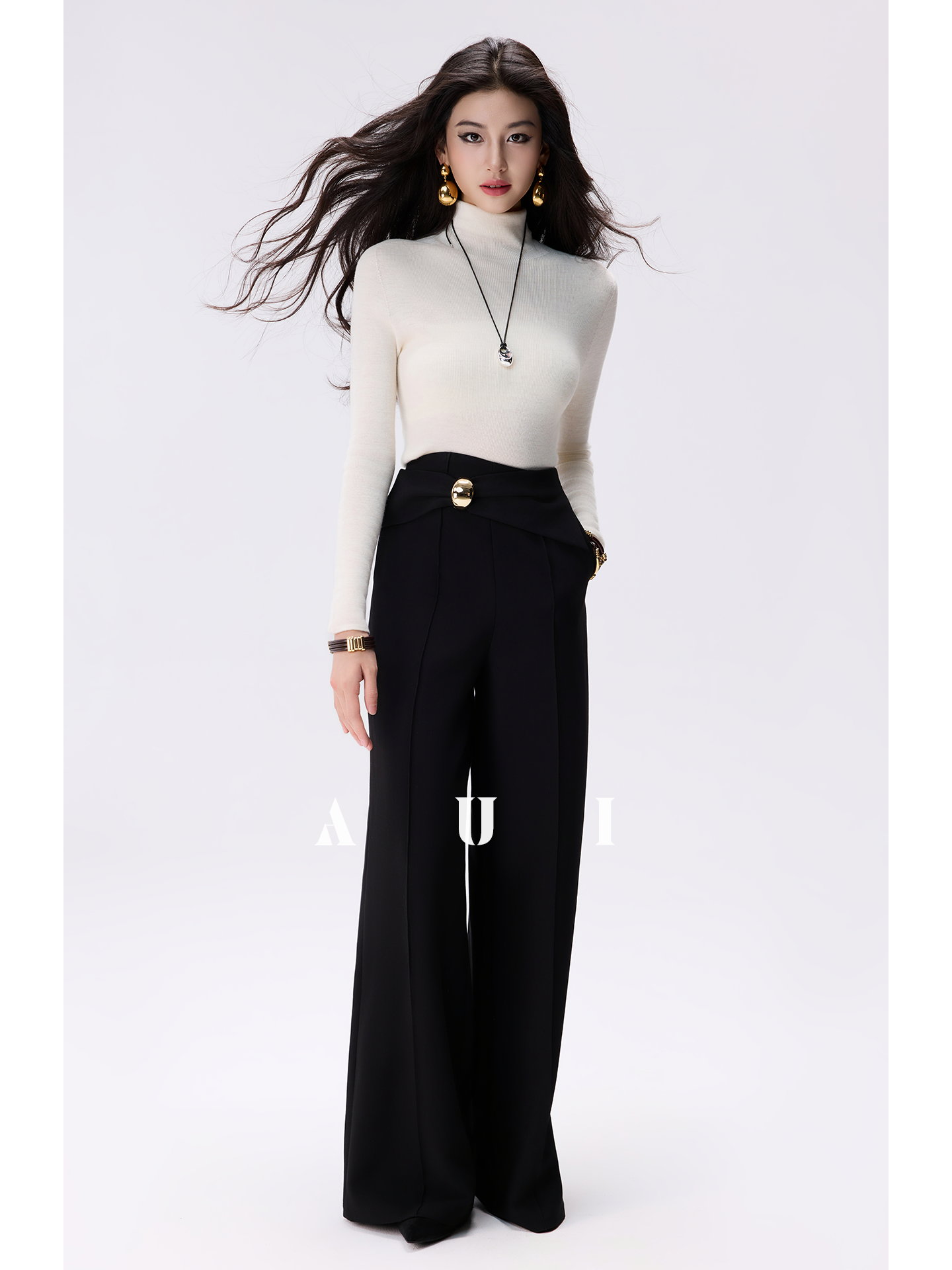 AUI Black Professional  Suit High-Waisted Slim Straight Leg Pants - Jun