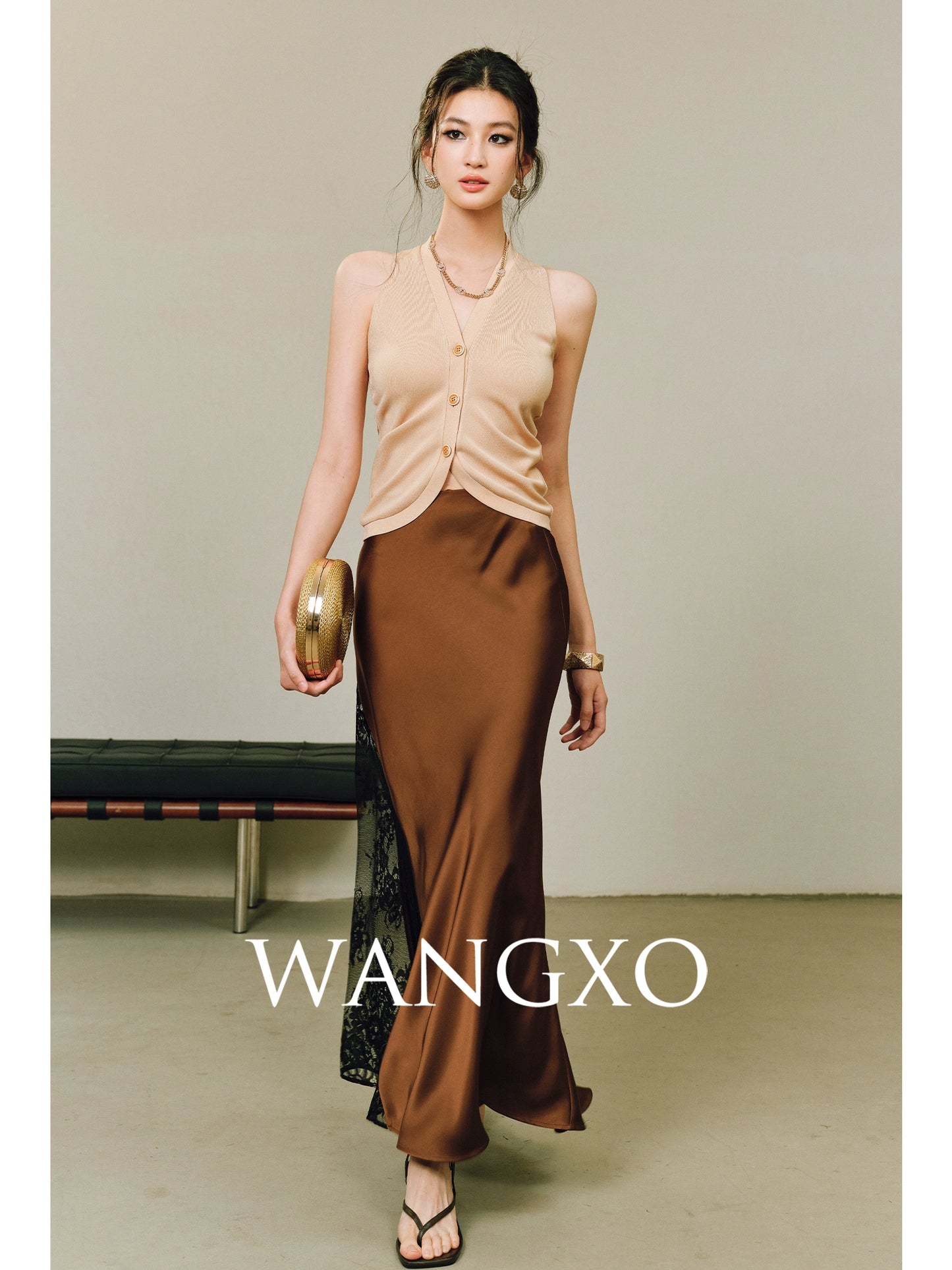 WANGXO | Double-Faced Satin Panel Skirt-SENA