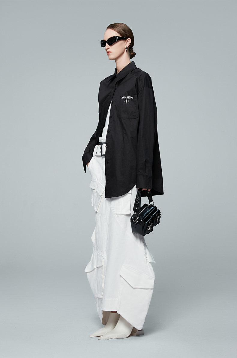 ANNAKIKI white geometric irregular split cargo skirt-MIKASA