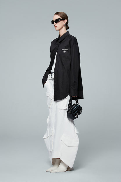 ANNAKIKI white geometric irregular split cargo skirt-MIKASA