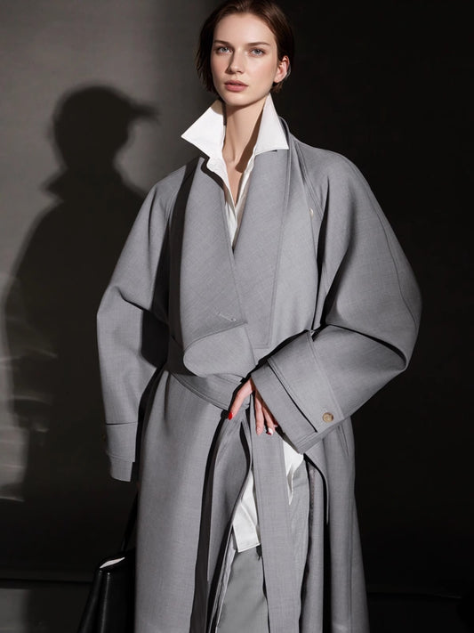 PIAOIN Haute Couture Large-lapel Silhouette Trench Coat Jacket -BECK