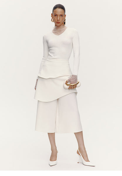 ATELIER MISS LU Fall/Winter Multi-layered Cut Splicing Cropped Culottes - SURREN